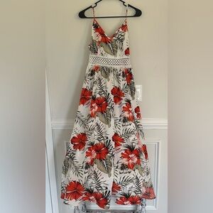 Floral Maxi Dress with Red and Green Accents